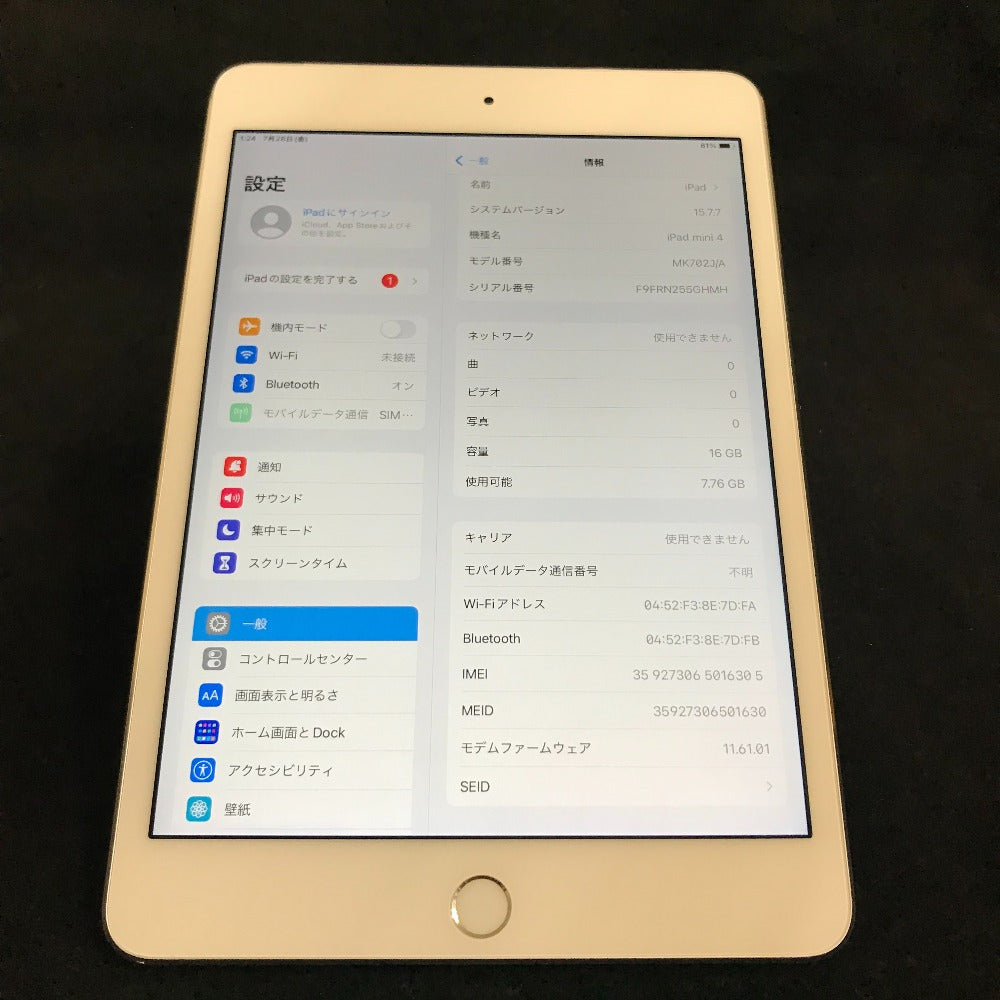iPad mini (Apple アイパッド ミニ) au iPad mini 4 16GB wifi +