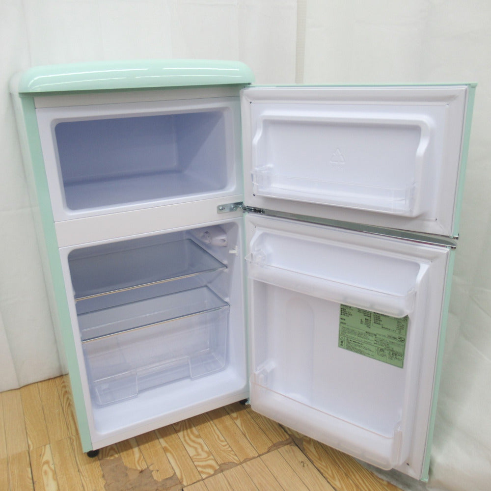 アイリスプラザ 冷蔵庫 81L レトロ PRR-082D-LG ノンフロンタイプ ライトグリーン 2023年製 一人暮らし 洗浄・除菌済み 小型  おしゃれ