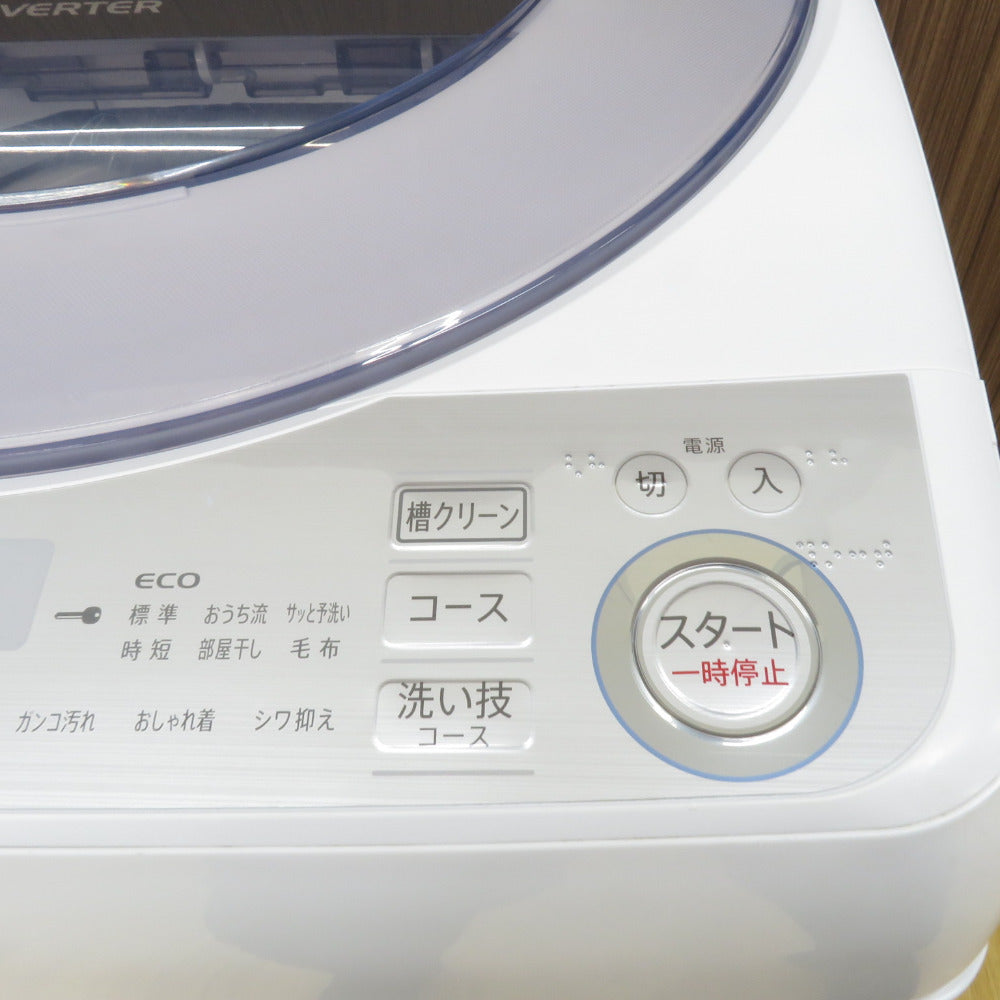 SHARP シャープ 全自動電気洗濯機 ES-GV8B-S 8.0g 2018年製 シルバー 簡易乾燥機能付  洗浄・除菌済み