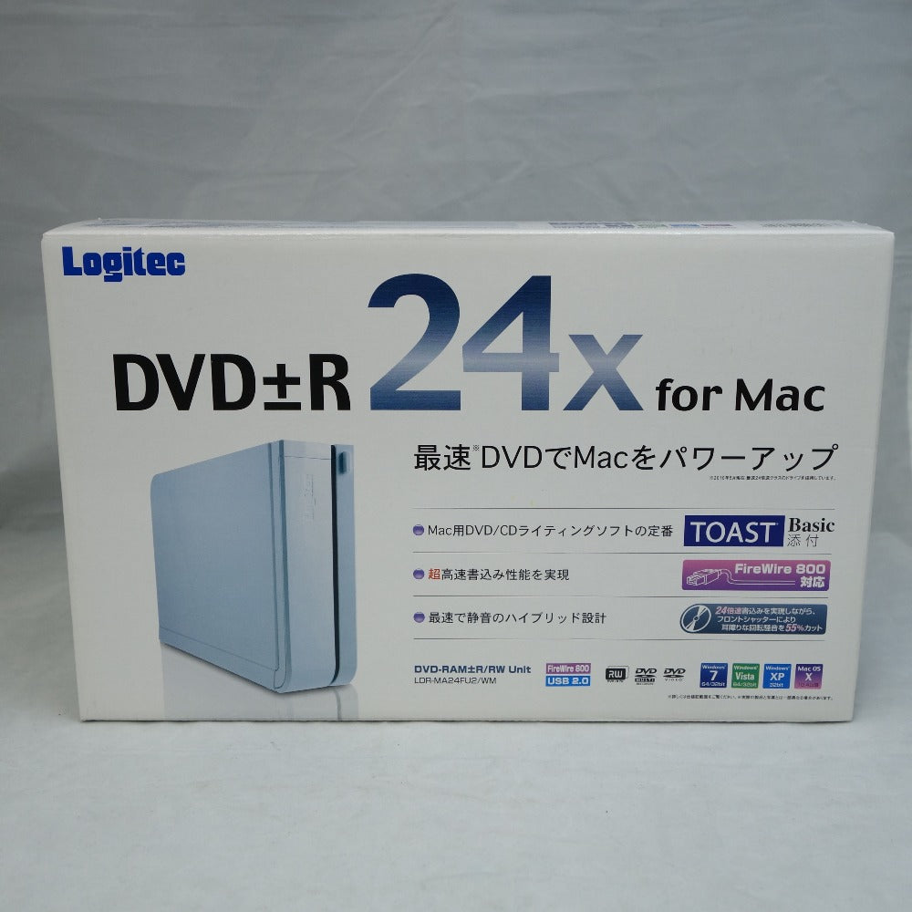Logitec ロジテック DVDドライブ DVD±R 24X for Mac 24倍速 USB FireWire800 LDR-MA24FU2/WM 未使用品