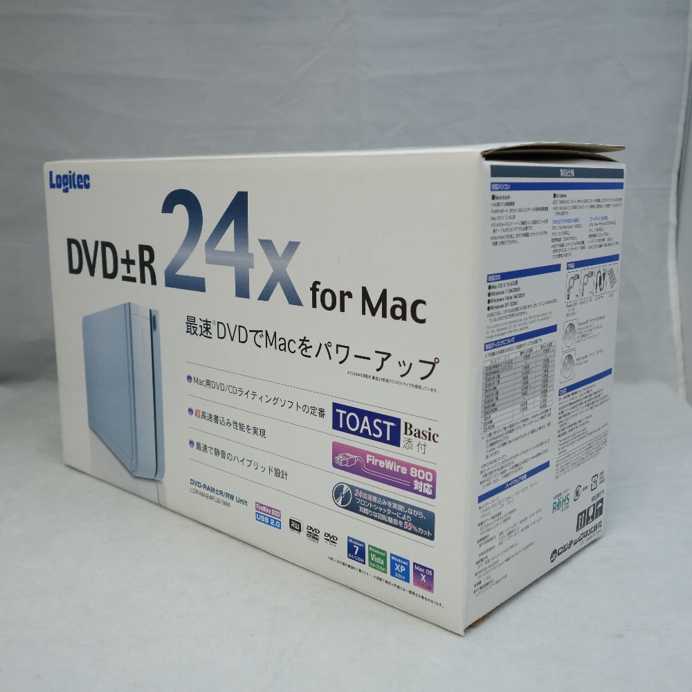 Logitec ロジテック DVDドライブ DVD±R 24X for Mac 24倍速 USB FireWire800 LDR-MA24FU2/WM 未使用品