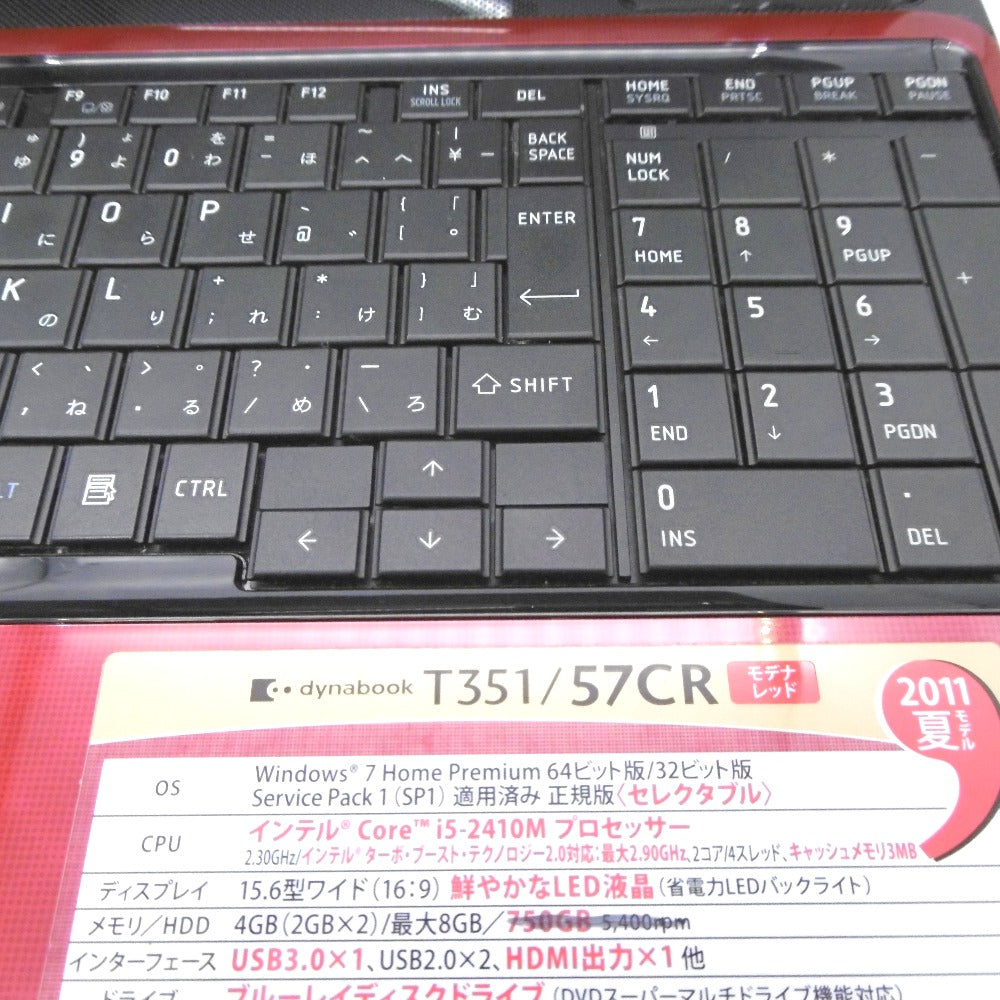 dynabook T (ダイナブック ティー) ノートパソコン 東芝 dynabook T351 T351/57CR Core i5-2410M 2.30GHz/メモリ8GB/SSD120GB Windows 10 Home 64bit 難あり