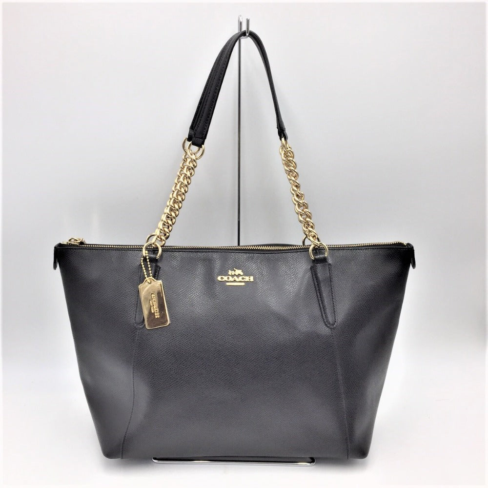 COACH (コーチ) トートバッグ COACH ラグジュアリークロスグレーンレザー チェーンショルダートートバッグ　ブラック　F37201 美品