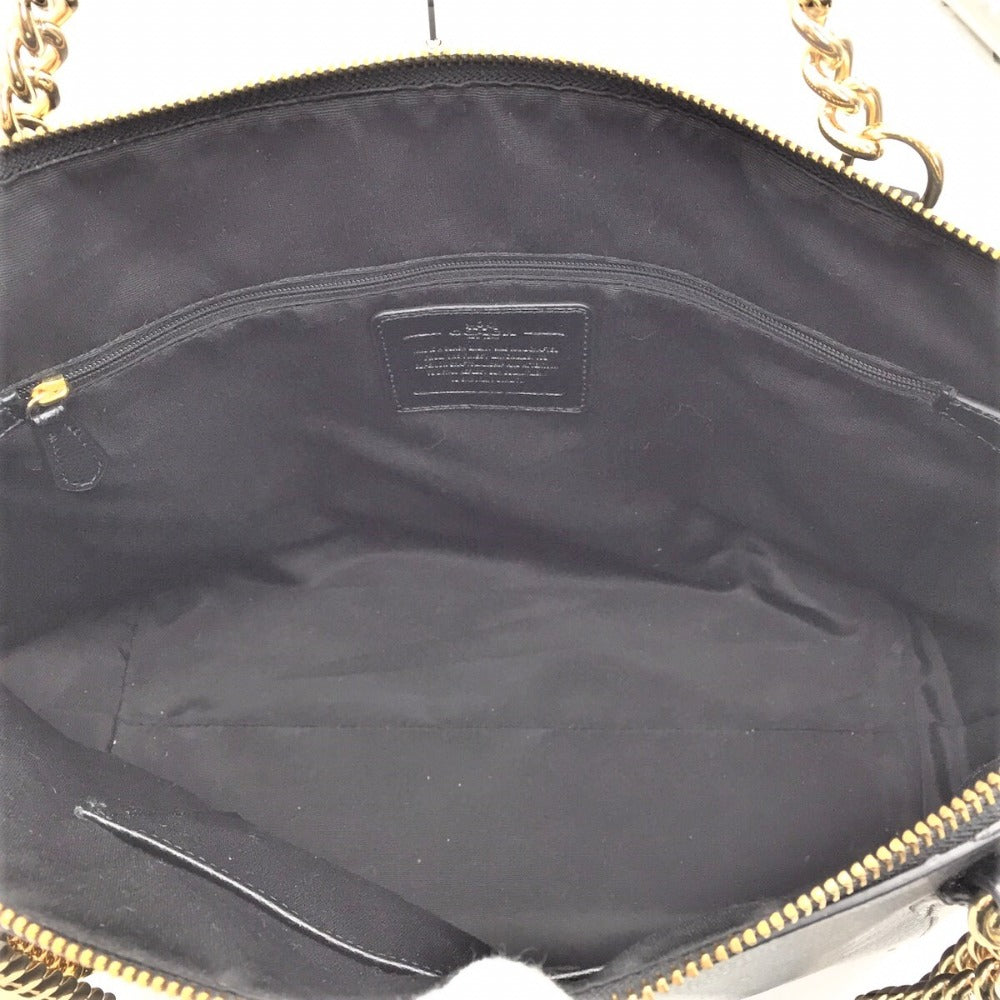 COACH (コーチ) トートバッグ COACH ラグジュアリークロスグレーンレザー チェーンショルダートートバッグ　ブラック　F37201 美品