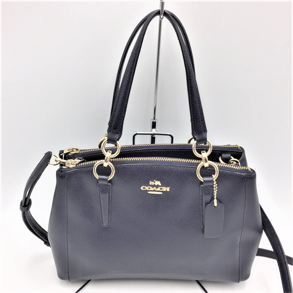 COACH (コーチ) トートバッグ COACH クロスグレーンレザー ミニクリスティー 2wyキャリーオール ネイビー F36704 美品