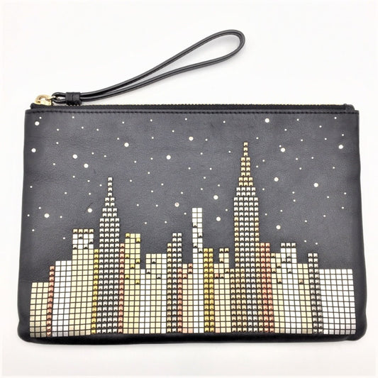 Kate Spade (ケイトスペード) ポーチ kate spade ポーチ リストレット スタッズ ニューヨーク 摩天楼 ブラック PWRU7099 美品