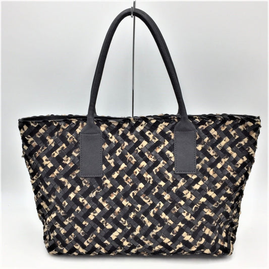 KANEMATSU (銀座かねまつ) トートバッグ 銀座かねまつ　メッシュトートバッグ　レオパードハラコ×ブラックレザー