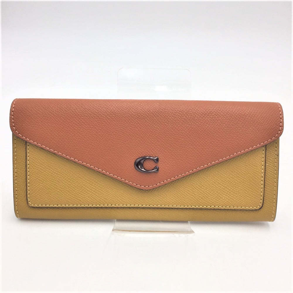COACH (コーチ) 長財布 COACH ウィンソフトウォレット カラーブロック バイカラー フラックスマルチ C2622 美品