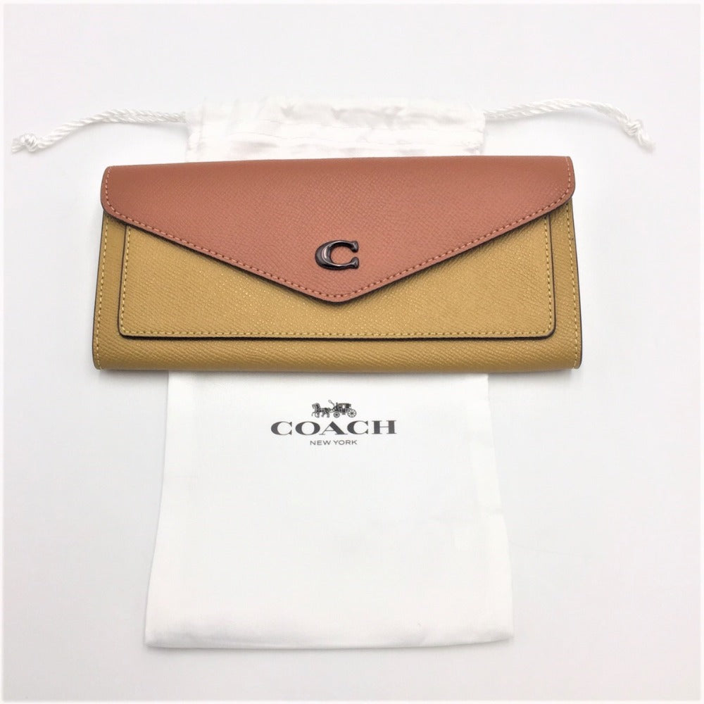 COACH (コーチ) 長財布 COACH ウィンソフトウォレット カラーブロック バイカラー フラックスマルチ C2622 美品