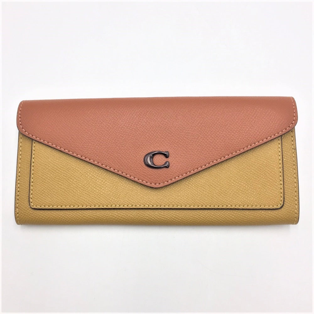COACH (コーチ) 長財布 COACH ウィンソフトウォレット カラーブロック バイカラー フラックスマルチ C2622 美品