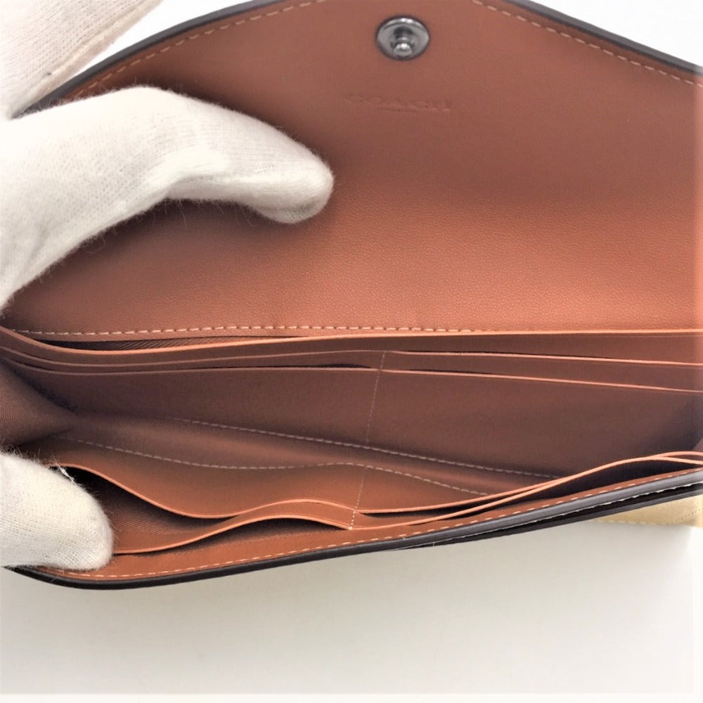 COACH (コーチ) 長財布 COACH ウィンソフトウォレット カラーブロック バイカラー フラックスマルチ C2622 美品
