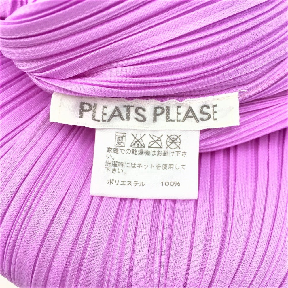 PLEATS PLEASE (プリーツプリーズ) 長袖Ｔシャツ PLEATS PLEASE ISSEY MIYAKE カットソー フリンジ リボン 七分袖 ラベンダー×ピンク サイズ3 美品