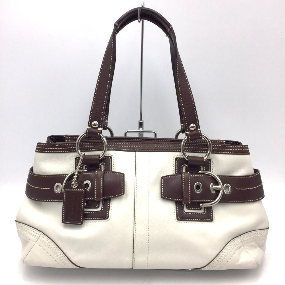 COACH (コーチ) トートバッグ COACH　オールレザー トートバッグ バイカラー　ホワイト×ブラウン　10536 美品