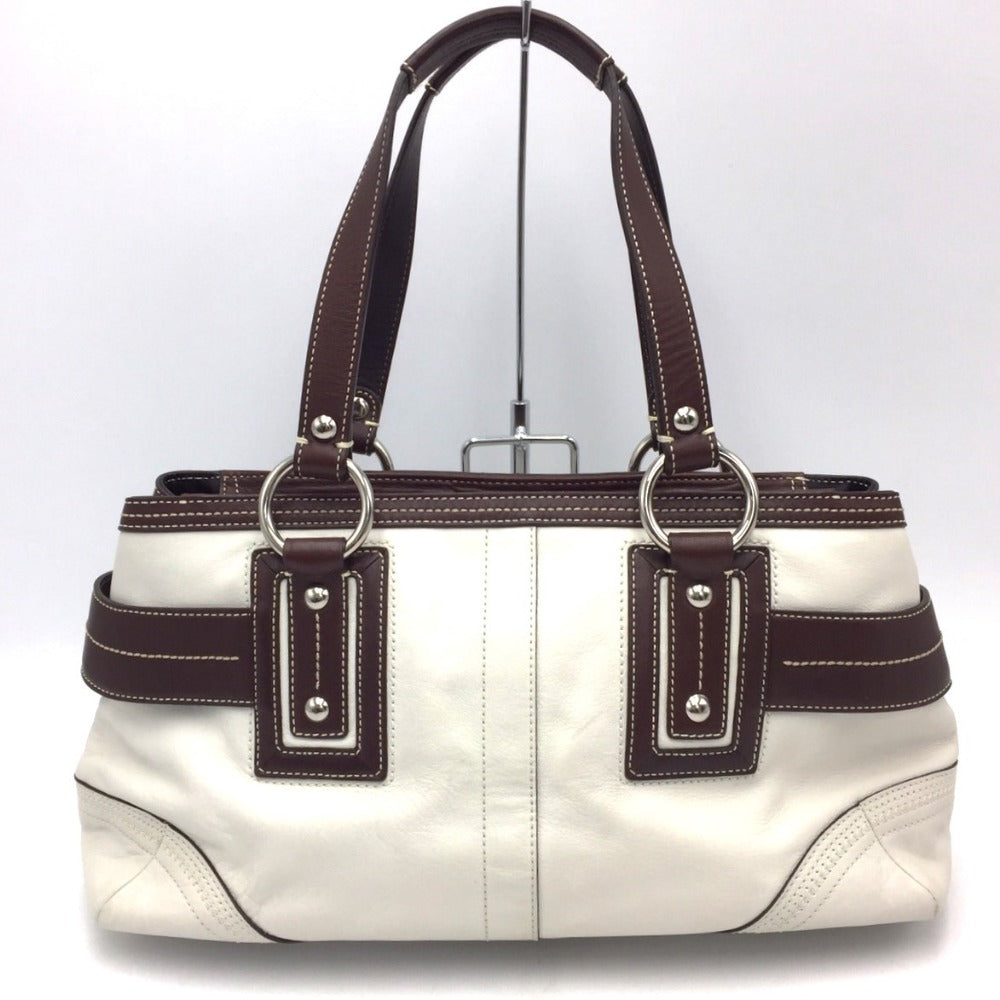 COACH (コーチ) トートバッグ COACH　オールレザー トートバッグ バイカラー　ホワイト×ブラウン　10536 美品