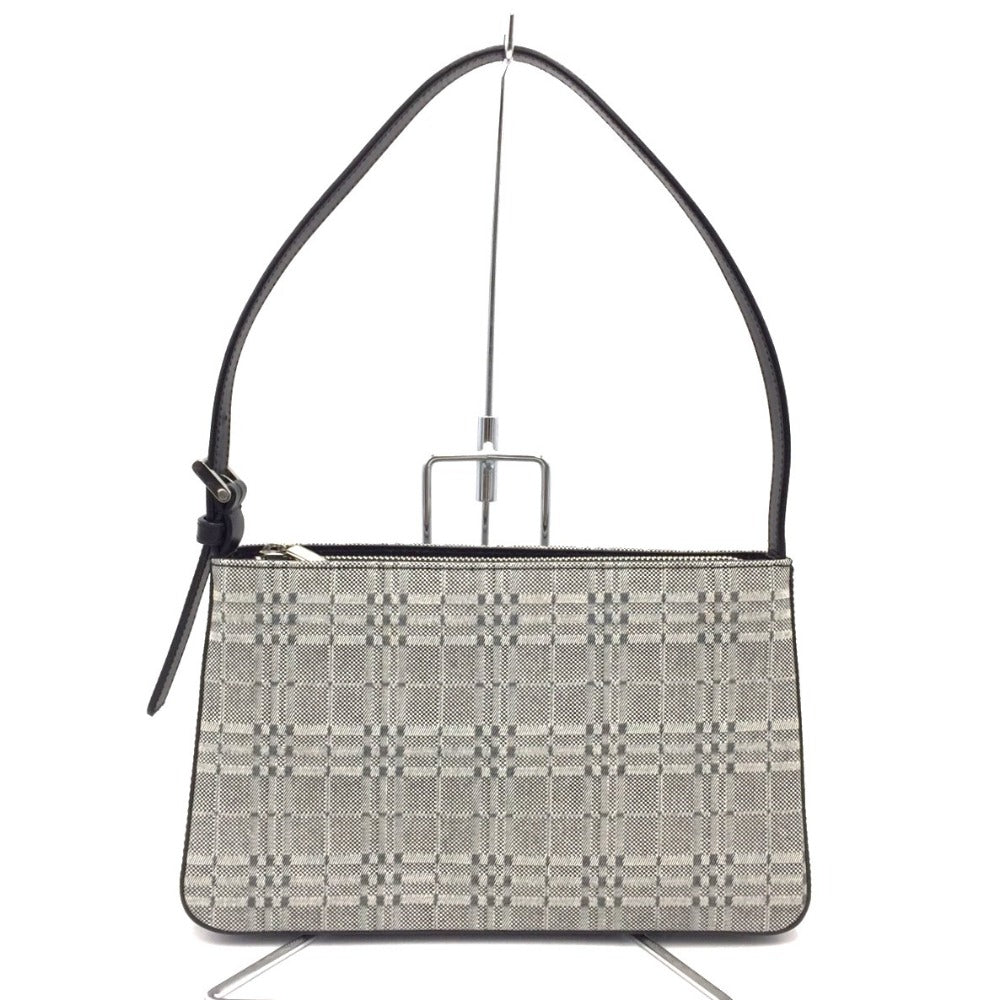 BURBERRY (バーバリー) ショルダーバッグ BURBERRY ワンショルダーバッグ グレー チェック キャンバス×レザー 美品